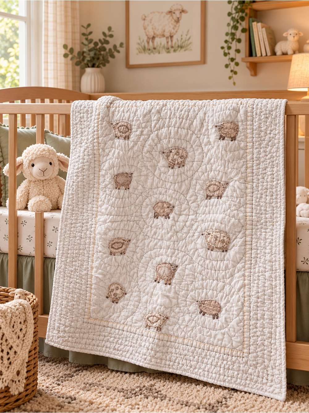 Pottery Barn Kids Cream Quilted Sheep Baby Blanket